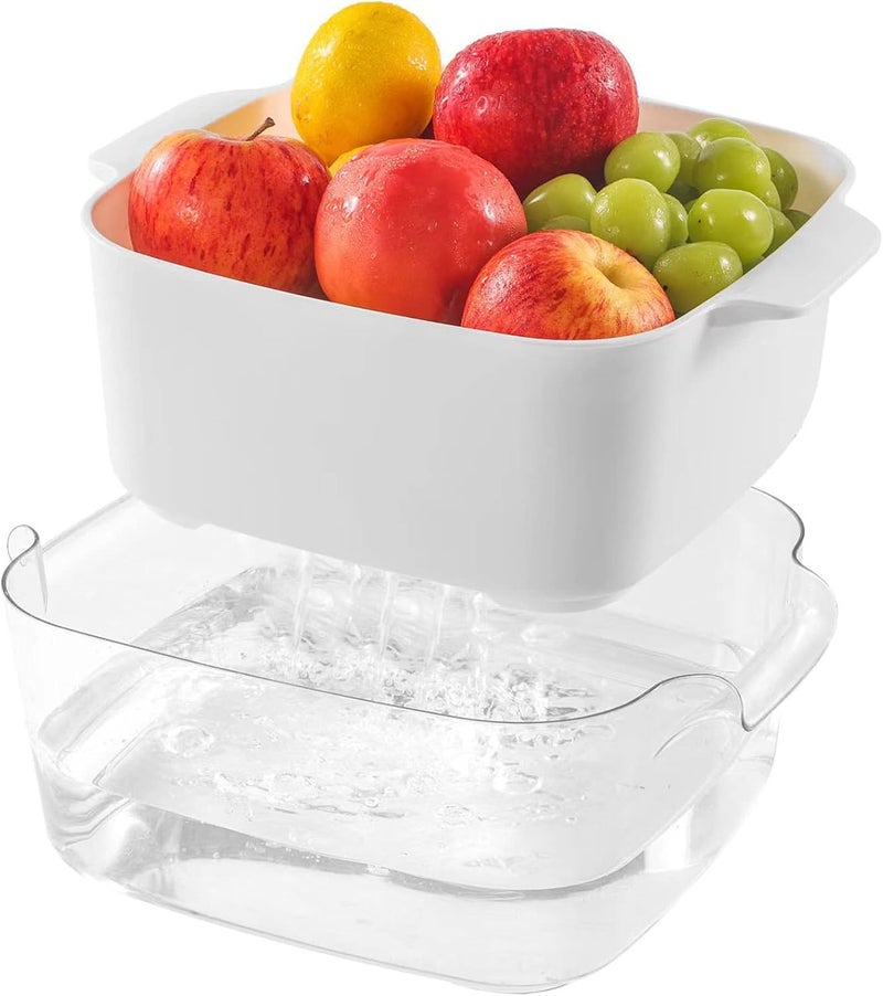 Kitchen Colanders Bowl Set, , Fruit Vegetable Washing Basket, 2 in 1 Fruit Strainers, Plastic Double Layered Drainage Basket for Pasta, Salads, BPA Free Storage Tray - Image 1