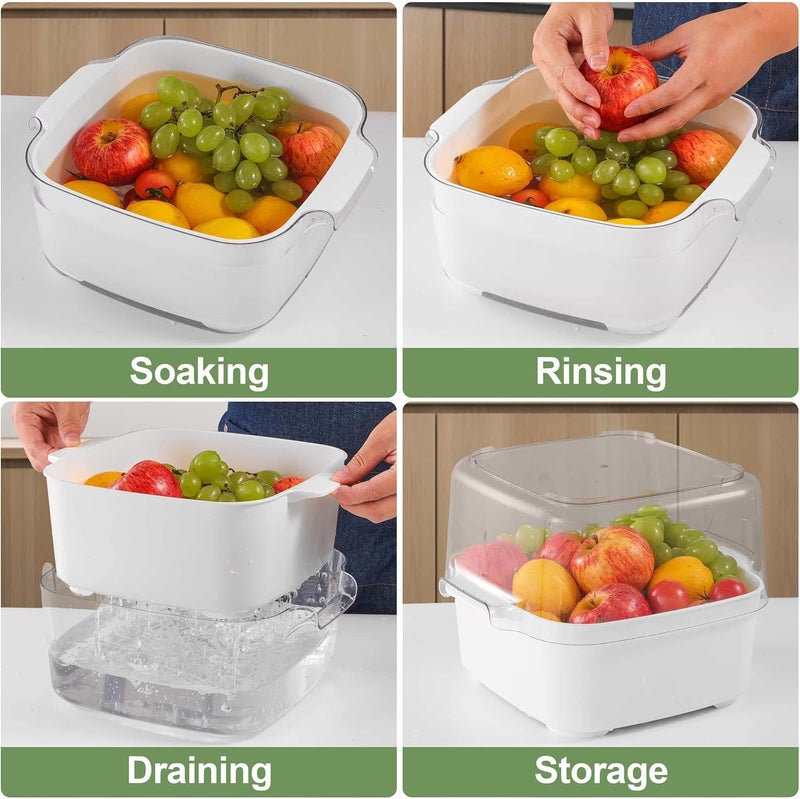 Kitchen Colanders Bowl Set, , Fruit Vegetable Washing Basket, 2 in 1 Fruit Strainers, Plastic Double Layered Drainage Basket for Pasta, Salads, BPA Free Storage Tray - Image 4