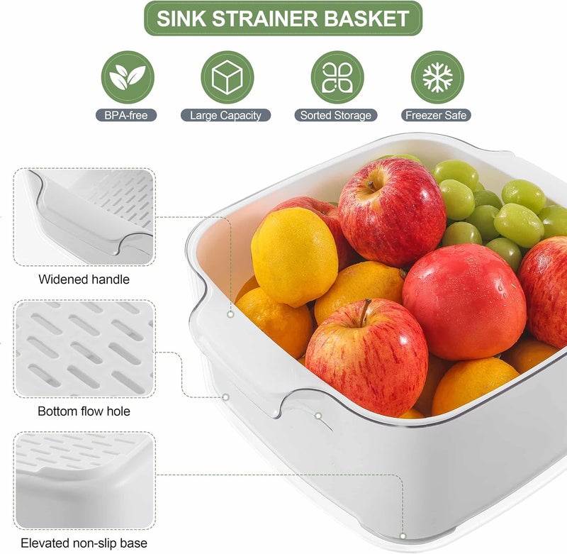 Kitchen Colanders Bowl Set, , Fruit Vegetable Washing Basket, 2 in 1 Fruit Strainers, Plastic Double Layered Drainage Basket for Pasta, Salads, BPA Free Storage Tray - Image 3