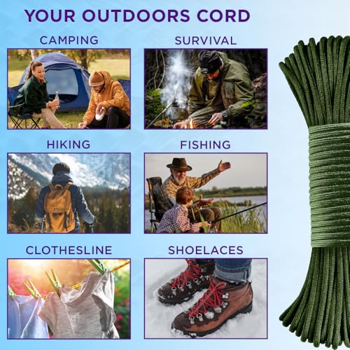 TECEUM Paracord Type III 550 Black – 100 ft – 4mm – Tactical Rope MIL-SPEC – Outdoor para Cord –Camping Hiking Fishing Gear and Equipment – EDC Parachute Cord – Strong Survival Rope 016b - Image 4