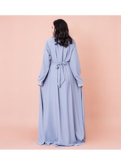اكسا قفطان قطعتين سادة مع حزام وتطريز فخم IN8436 ازرق  - Image 4