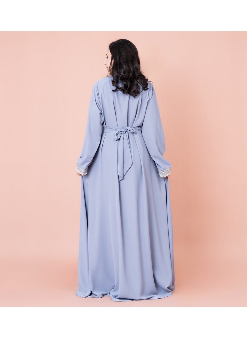 IKKXA Solid Embroidery Belted 2-Piece Kaftan IN8436 Blue  - Image 4