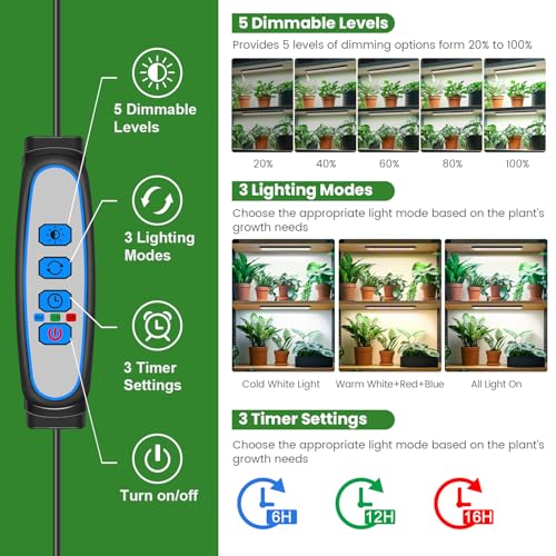 Wolezek Grow Light Strips for Indoor Plants, 420 LEDs Full Spectrum Plant Light for Indoor Growing with 6/12/16H Auto Timer, Grow Lamp Bar for Seedling Succulent, 13.8 Inches, 4 Pack - Image 3