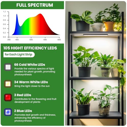 Wolezek Grow Light Strips for Indoor Plants, 420 LEDs Full Spectrum Plant Light for Indoor Growing with 6/12/16H Auto Timer, Grow Lamp Bar for Seedling Succulent, 13.8 Inches, 4 Pack - Image 2