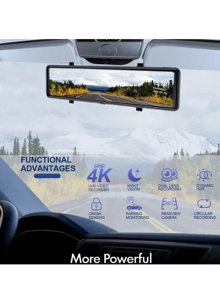 Generic - Mirror Dash Cam, Lightweight Portable Driving Recorder With GPS, Full Touch Screen Rear View Mirror Camera, Wide Angle Type C Dual Lens Car Camera, (4k Plus 1080p Plus Wifi Plus ACC) - Image 1
