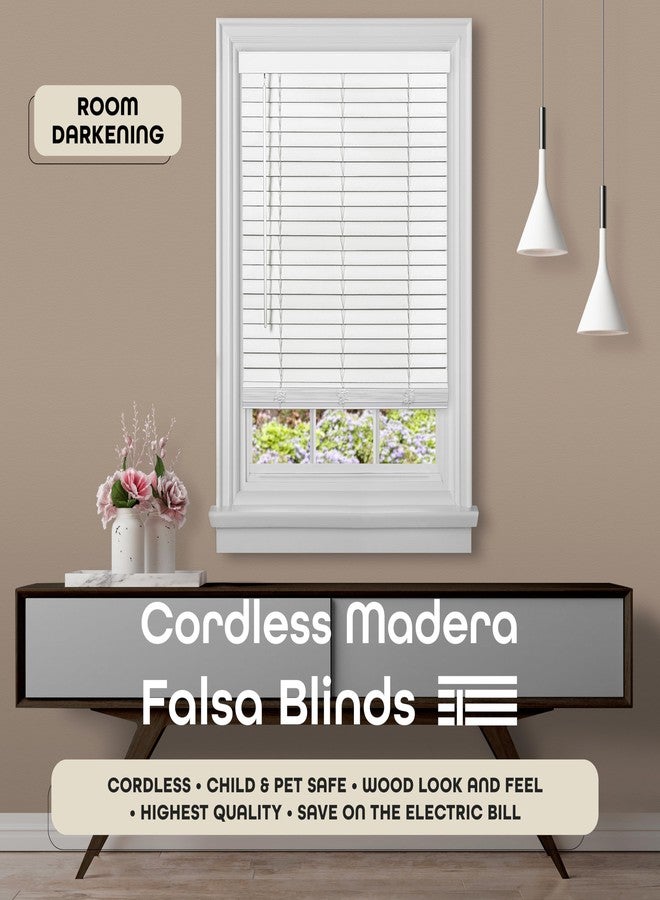 أكيم ستائر خشبية معتمة لاسلكية - عرض 36 بوصة، طول 52 بوصة، مقاس شرائح الفينيل 2 بوصة - أبيض - ستائر أفقية من خشب ماديرا فالسا الصناعي، من تصميم Achim Home Decor، لتصفية الضوء - Image 2