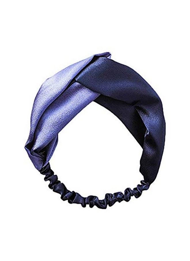 El Regalo - Fashion Double Color Splicing Satin Wide Border Criss Cross Knotted Belt Retro Elastic Hair Band For Girls & Women (Blue) - Image 1