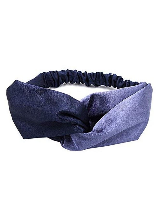El Regalo - Fashion Double Color Splicing Satin Wide Border Criss Cross Knotted Belt Retro Elastic Hair Band For Girls & Women (Blue) - Image 1