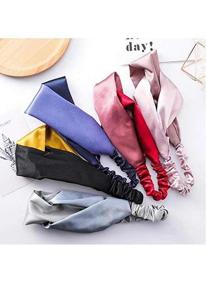 El Regalo - Fashion Double Color Splicing Satin Wide Border Criss Cross Knotted Belt Retro Elastic Hair Band For Girls & Women (Blue) - Image 1