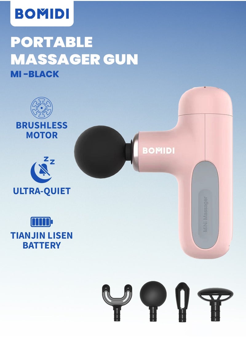 BOMIDI Portable Muscle Massager With High Intensity Brushless Motor With 5 Massage Heads for Shoulder Body Back Relaxation M1- Pink  - Image 1