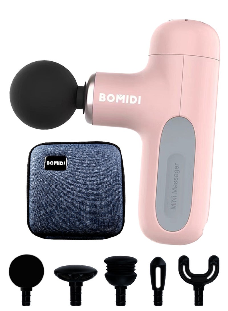 BOMIDI Portable Muscle Massager With High Intensity Brushless Motor With 5 Massage Heads for Shoulder Body Back Relaxation M1- Pink - Image 1