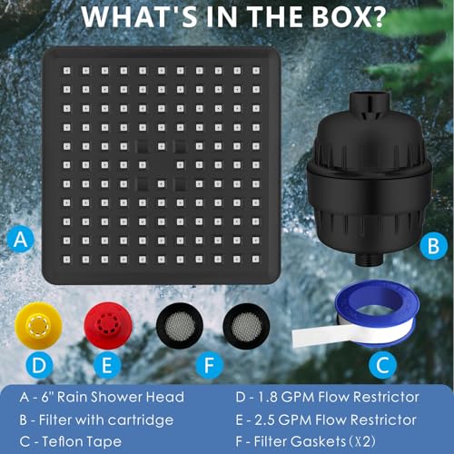 Voolan Filtered Shower Head - 20 Stage Luxury Rain Shower Filter For Hard Water for Remove Chlorine and Harmful Substances - 6" Square High Pressure Rainfall Showerhead (Matte Black) - Image 5