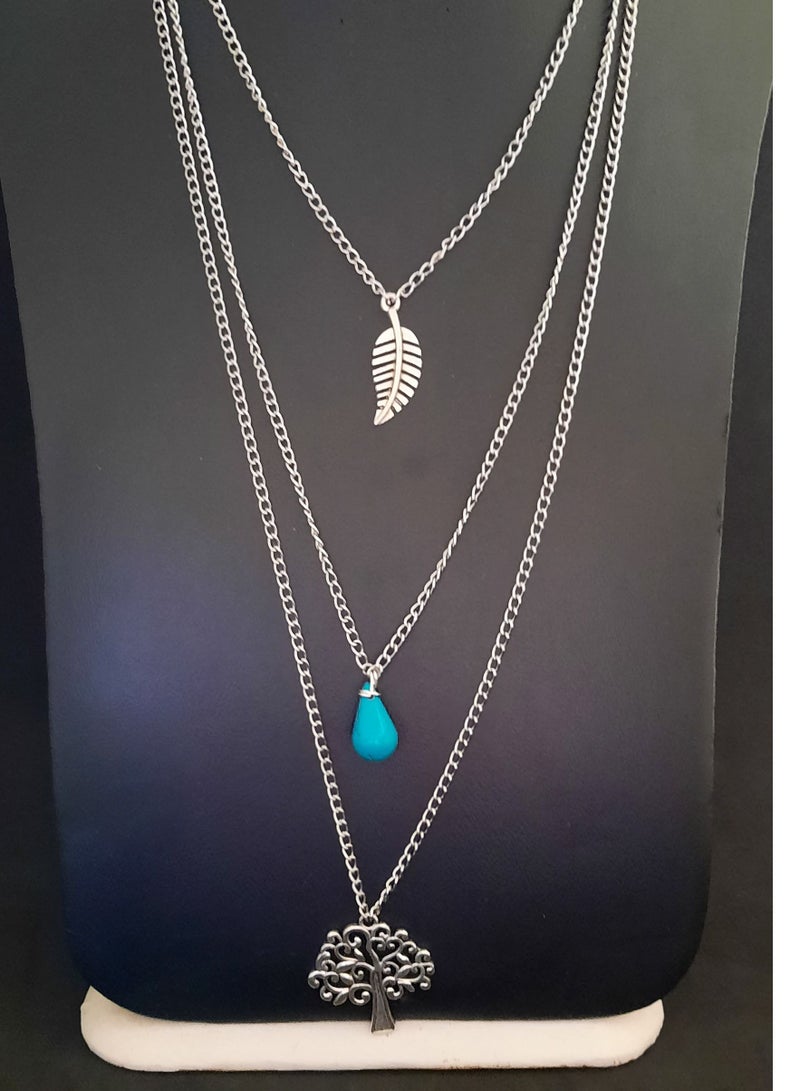 3 layer chain with turquoise stone