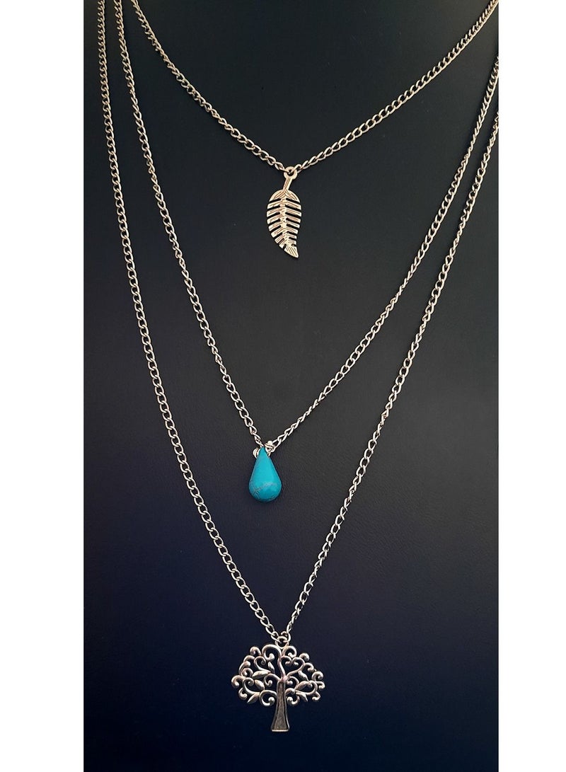 3 layer chain with turquoise stone