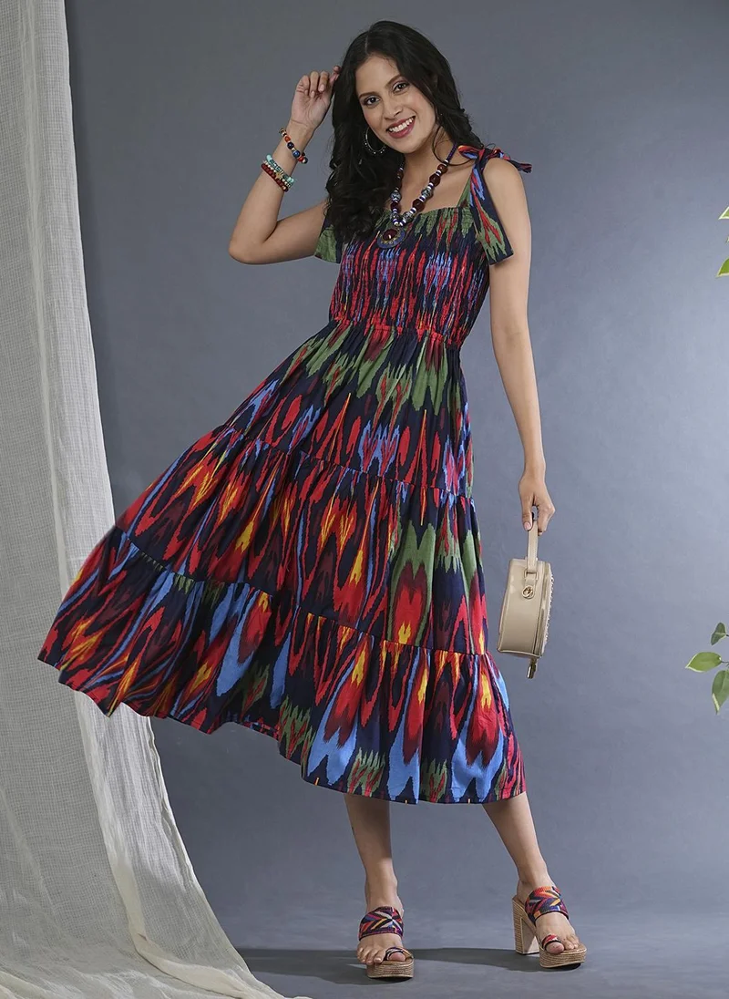 globus Globus Women Bohemian Printed Shoulder Straps Fit & Flare Midi Dress