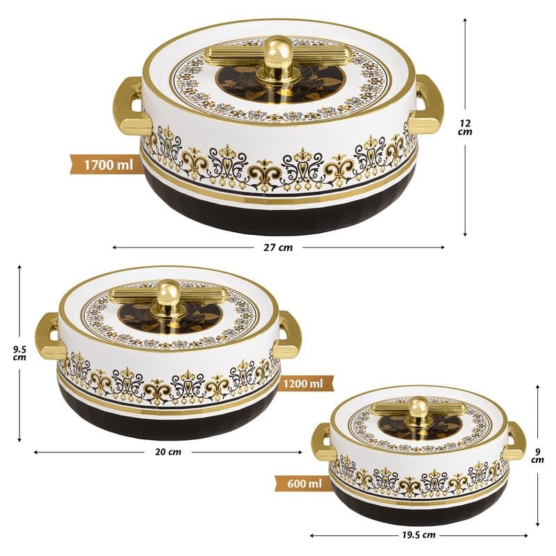 Selvel Elegance Royal Inner Steel Casserole Set of 3 (1700ml, 1200ml, 600ml)|BPA Free|Advanced P.U. Insulation|Keeps Food hot & Fresh Chapati, Roti, Biryani (Royal Coral Black) - Image 2