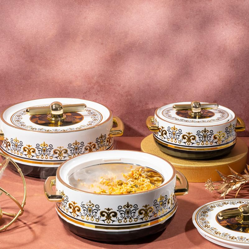 Selvel Elegance Royal Inner Steel Casserole Set of 3 (1700ml, 1200ml, 600ml)|BPA Free|Advanced P.U. Insulation|Keeps Food hot & Fresh Chapati, Roti, Biryani (Royal Coral Black) - Image 3