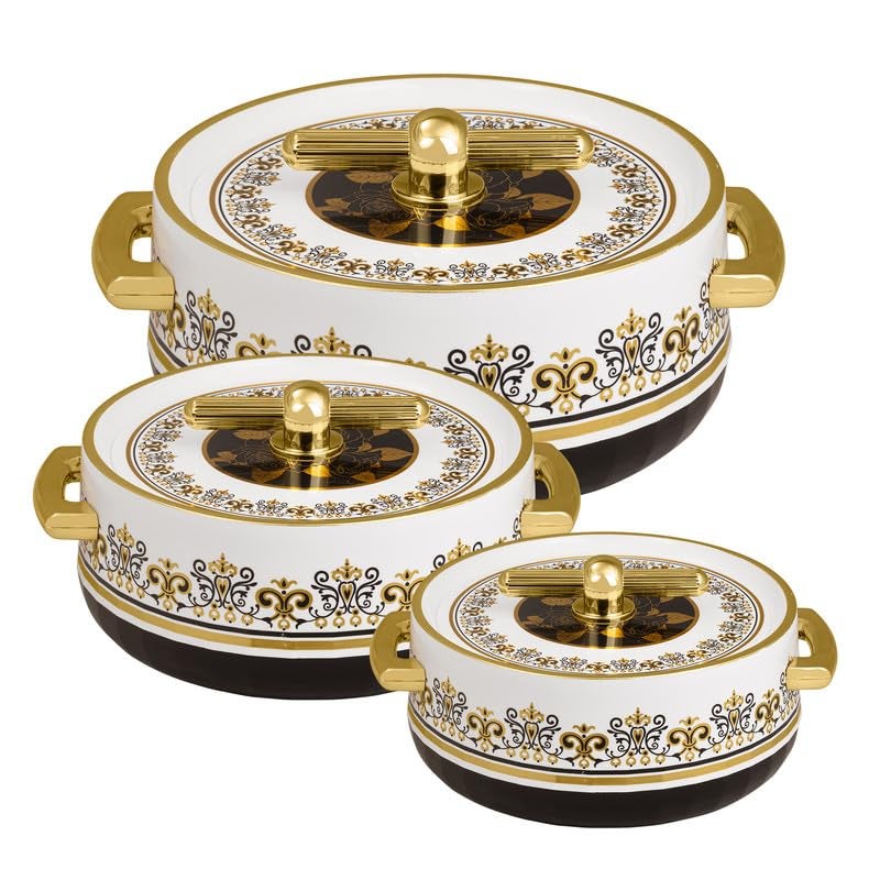 Selvel Elegance Royal Inner Steel Casserole Set of 3 (1700ml, 1200ml, 600ml)|BPA Free|Advanced P.U. Insulation|Keeps Food hot & Fresh Chapati, Roti, Biryani (Royal Coral Black) - Image 1