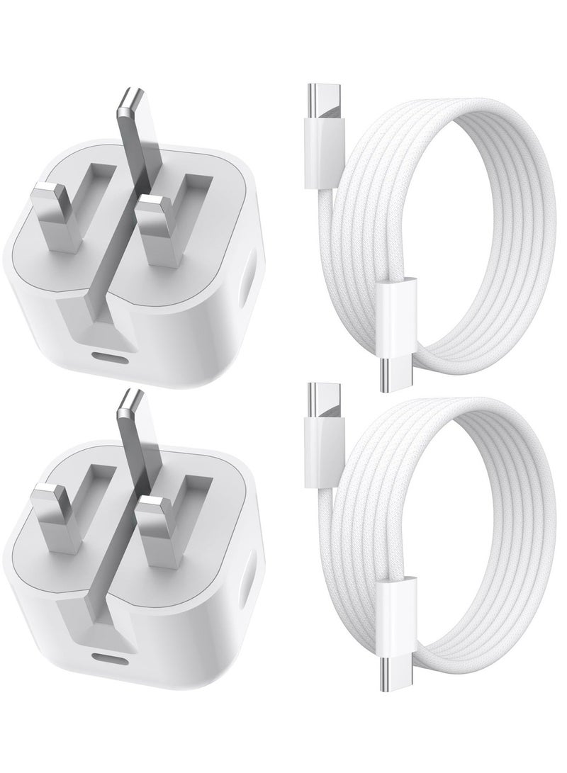 General 2 Pack 20W USB C Fast Charger with 2m Cable, UK Wall Plug Adapters and Durable Nylon Braided Type C to C Charging Cable for iPhone 15 Plus Pro Max, iPad Pro Ari Mini, Samsung Galaxy S23 S22 S21,Huawei  - Image 1