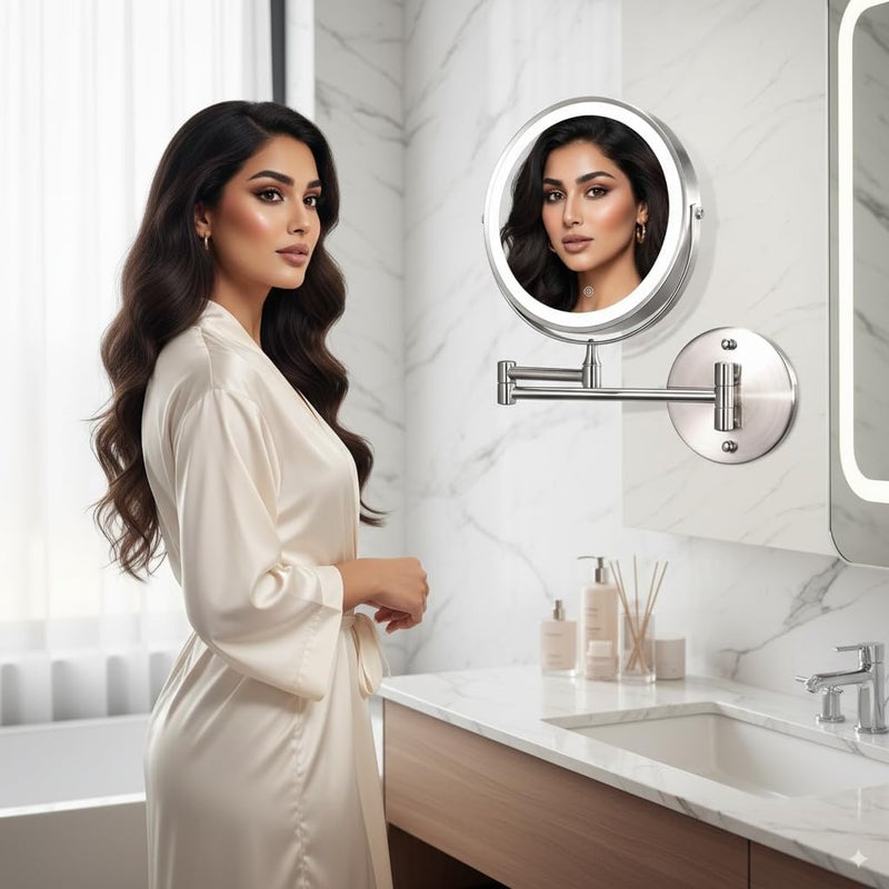 BEWITU Wall Mounted Mirror 8'' with 1X/10X Magnification, LED Magnifying Makeup Mirror with 3 Light Modes, 360 Swivel Double Sided Extendable Vanity Mirror, Touch Control & Auto Off, Extendable Arm - Image 4
