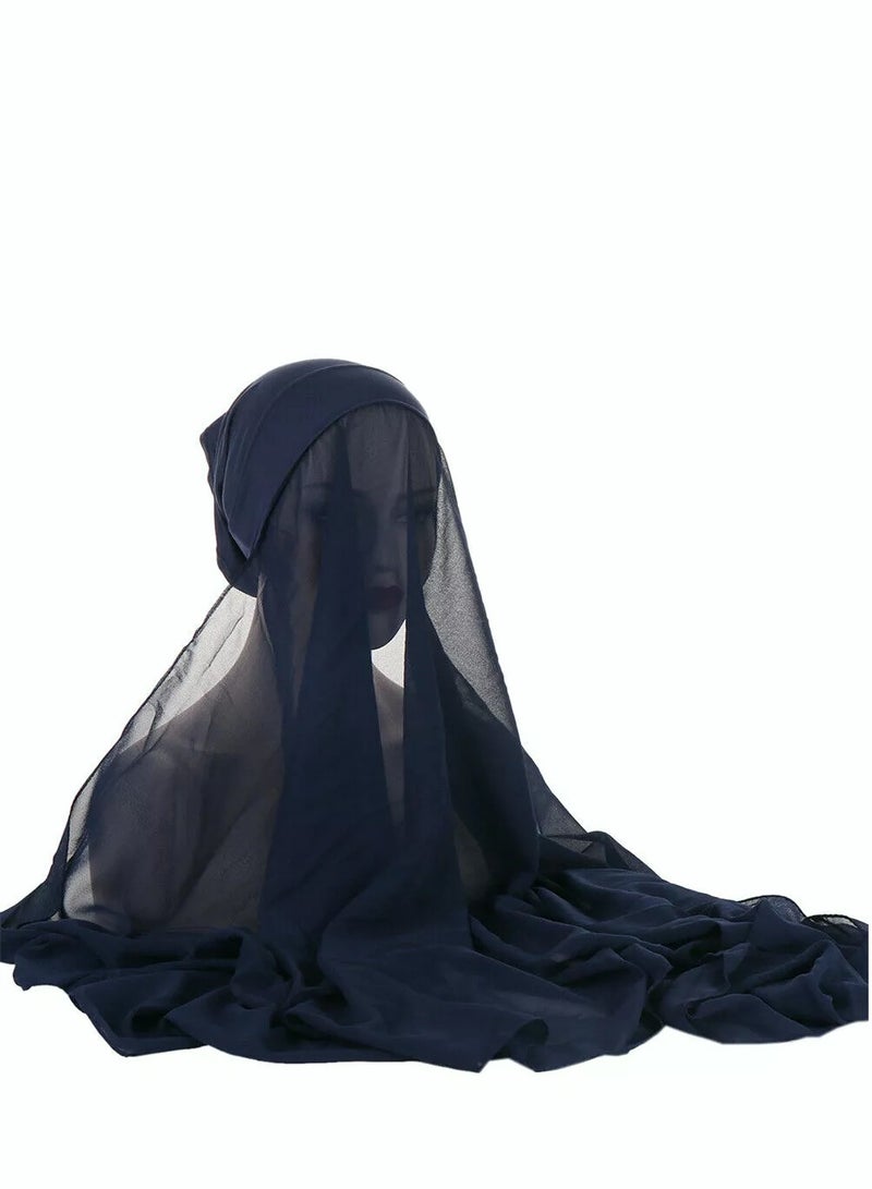 Perfectory Chiffon Instant Hijab for Women Muslim Under Scarf Tube Cap, Headscarf Turban Wrap- Navy - Image 1