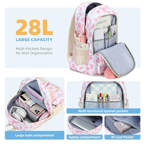 Hidds 3 PCS Backpack Set for Girls Laptop College School Backpack with Lunch Box Pencil Case Women Teens Cute Bookbag Kids Elementary Middle High School Bag Student Bookbags Set Travel Daypack Pink - Image 3