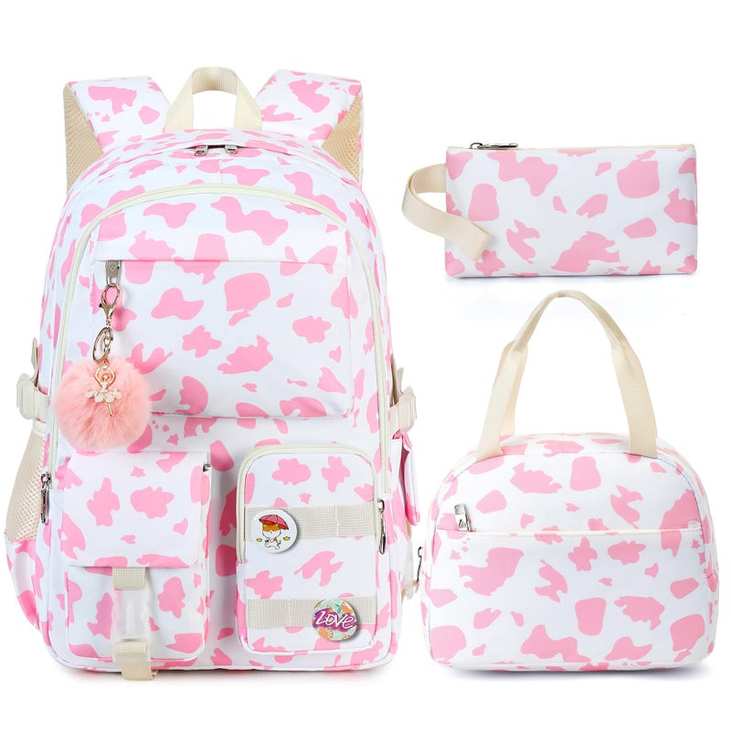 Hidds 3 PCS Backpack Set for Girls Laptop College School Backpack with Lunch Box Pencil Case Women Teens Cute Bookbag Kids Elementary Middle High School Bag Student Bookbags Set Travel Daypack Pink - Image 2