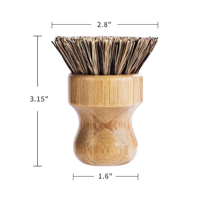 GREENTH PRO Palm Pot Brush- Bamboo Round 3 Packs Mini Dish Brush Natural Scrub Brush Durable Scrubber Cleaning Kit with Union Fiber and Tampico Fiber for Cleaning Pots, Pans and Vegetables - Image 3