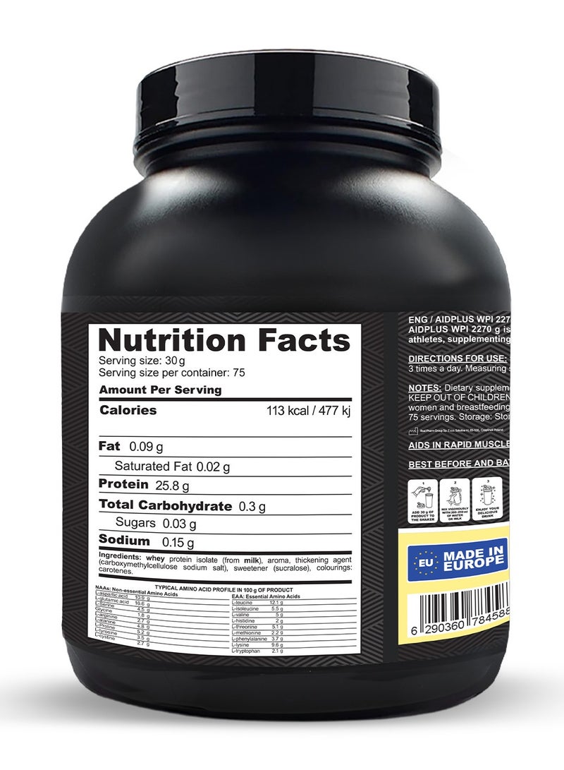 AID PLUS بروتين واي بّي آي بنكهة الفانيليا، 2270غ | 75غ بروتين لكل حصة | بروتين واي معزول لنمو العضلات والتعافي | خالي من الجلوتين واللاكتوز - Image 2