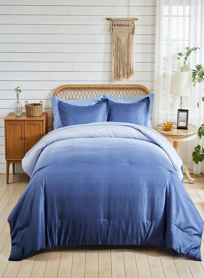Flysheep 7 Pieces Gradient Navy and Light Blue Bed in a Bag King Size, Elegant Ombre Reversible Comforter Set for All Season (Comforter, Flat Sheet, Fitted Sheet, 2 Pillowcases & 2 Pillow Shams) - Image 1