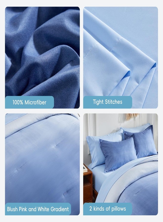 Flysheep 7 Pieces Gradient Navy and Light Blue Bed in a Bag King Size, Elegant Ombre Reversible Comforter Set for All Season (Comforter, Flat Sheet, Fitted Sheet, 2 Pillowcases & 2 Pillow Shams) - Image 4