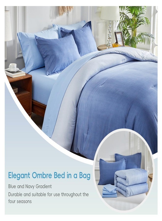 Flysheep 7 Pieces Gradient Navy and Light Blue Bed in a Bag King Size, Elegant Ombre Reversible Comforter Set for All Season (Comforter, Flat Sheet, Fitted Sheet, 2 Pillowcases & 2 Pillow Shams) - Image 2