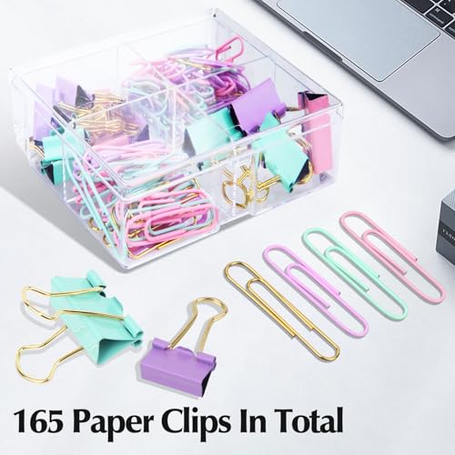 Creechwa Cute Paper Clips Binder Clips Combo Set, Assorted Size Paper Clips for Office, Cute Office Supplies Set, - Image 2