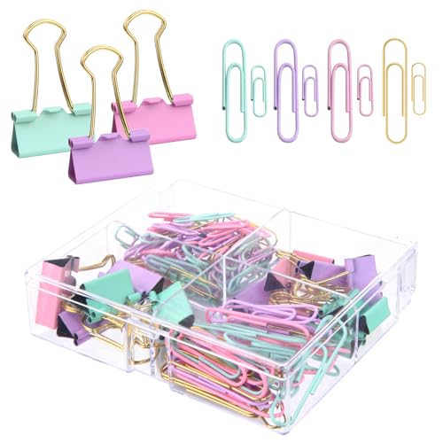 Creechwa Cute Paper Clips Binder Clips Combo Set, Assorted Size Paper Clips for Office, Cute Office Supplies Set, - Image 1