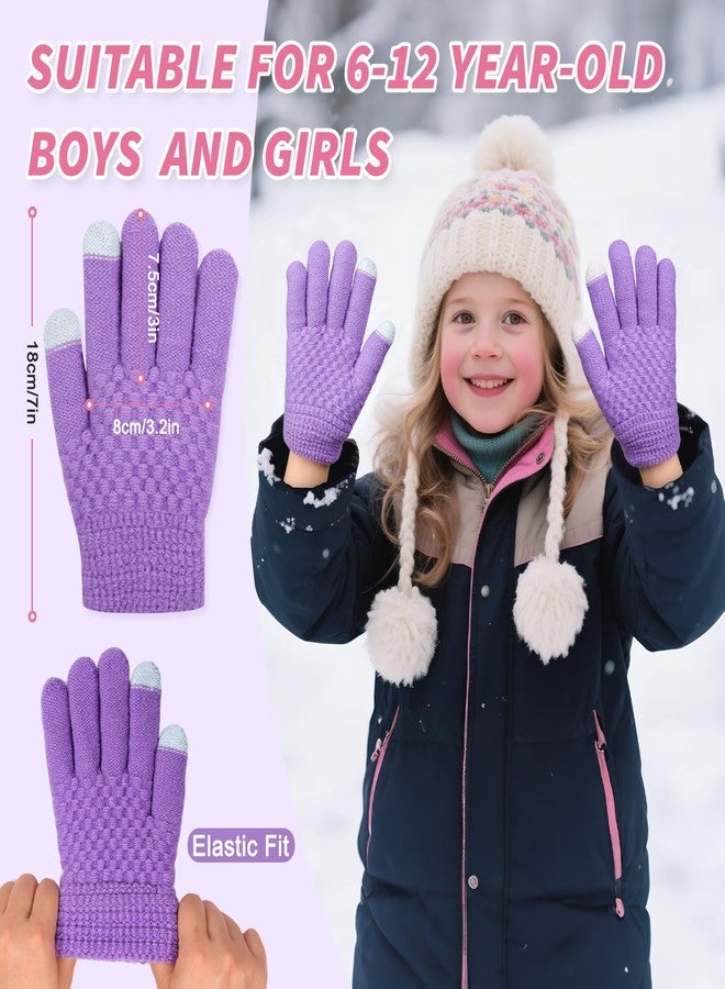 yafeite Kids Gloves Winter Knitted Warm Gloves with Fleece Lining Cold-Weather Gift for Boys Girls 5-10 Years, Pink+purple, One size - Image 4