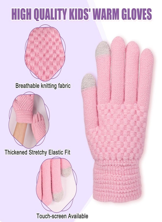 yafeite Kids Gloves Winter Knitted Warm Gloves with Fleece Lining Cold-Weather Gift for Boys Girls 5-10 Years, Pink+purple, One size - Image 2