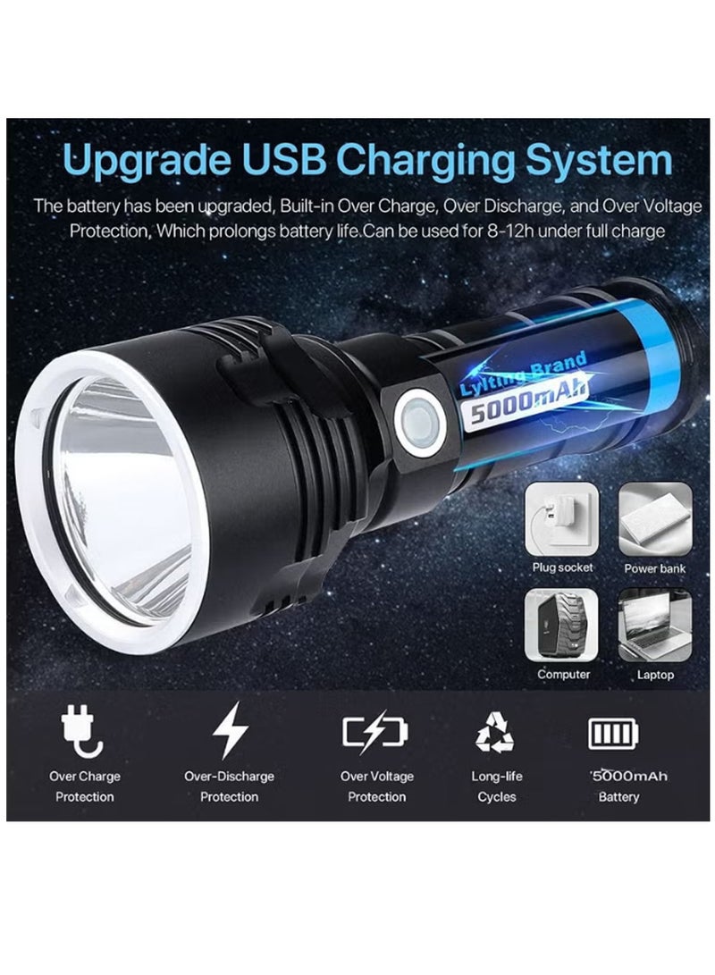 3000 -10000 Lumen High Power LED Waterproof Flashlight Lamp Ultra Bright 3 Mode Most Powerful 50W XLM-P70 LED USB Rechargeable Flashlight Torch 2 Lithium Battery - Image 3