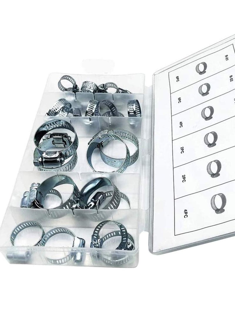Y&D Hose Clamp, 26 Pieces Stainless Steel Adjustable Size Range Worm Gear Fuel Line Clamp for Plumbing, Automotive And Mechanical Application Pipes, Clip Fixed Tool  - Image 5