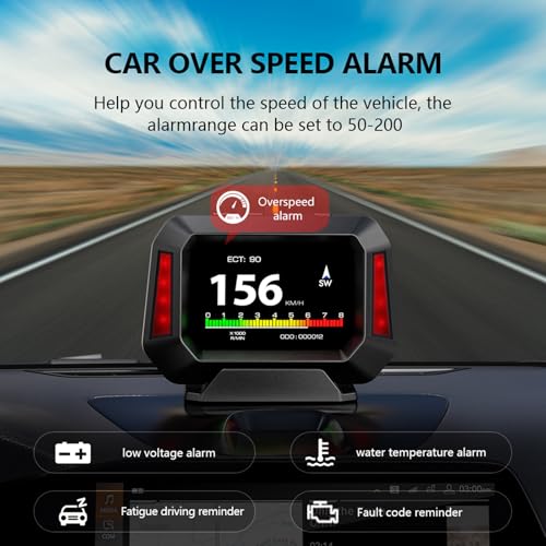 AZIJYV Obd2 Gauge Display P21, Heads Up Display for Cars, Displaying Multiple Functions, Speedometer, Slope Meter, Digital Speedometer for car Suitable for After 2009 - Image 3