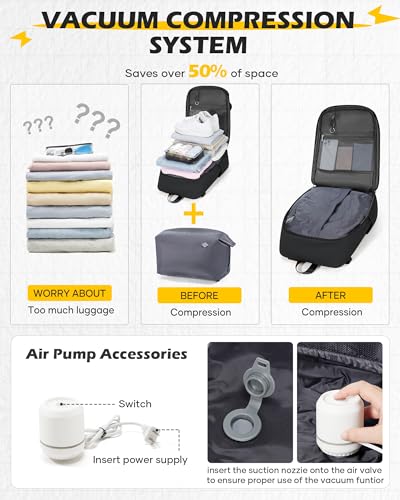 SEAFEW Vacuum Backpack Travel with Separate Seal Compression Bag & Pump, Waterproof Carry on Suitcase Luggage Flight Approved for Men Women, Laptop Daypack for Work Trip Gym, Black - Image 4