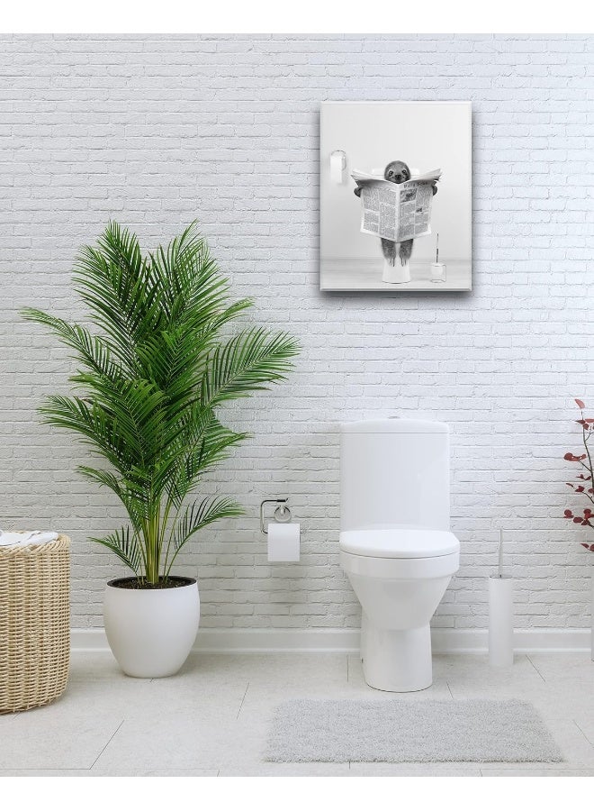 UPWOIGH Bathroom Wall Art, 12x16in Black and White Sloth Wood Wall Decor, Animal Reading Newspapers Abstract Prints for Bedroom Classroom 1 Pack Gift - Image 5