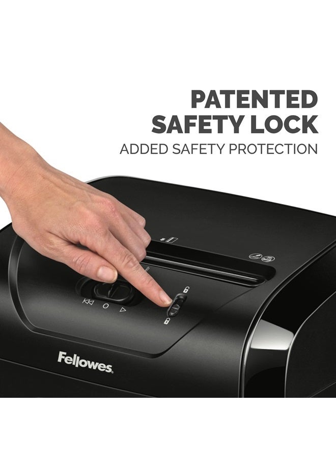Fellowes ماكينة تمزيق ورق باور شريد 12C15 بسعة 12 ورقة مع قطع متقاطع للاستخدام المكتبي والمنزلي مع قفل أمان، أسود 4014401