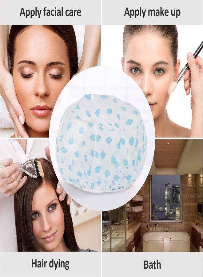 Talora 10 PCs Waterproof Dots Plastic Shower Caps for Women EVA Reusable Elastic Bath Hat (Green Blue Pink) - Image 4