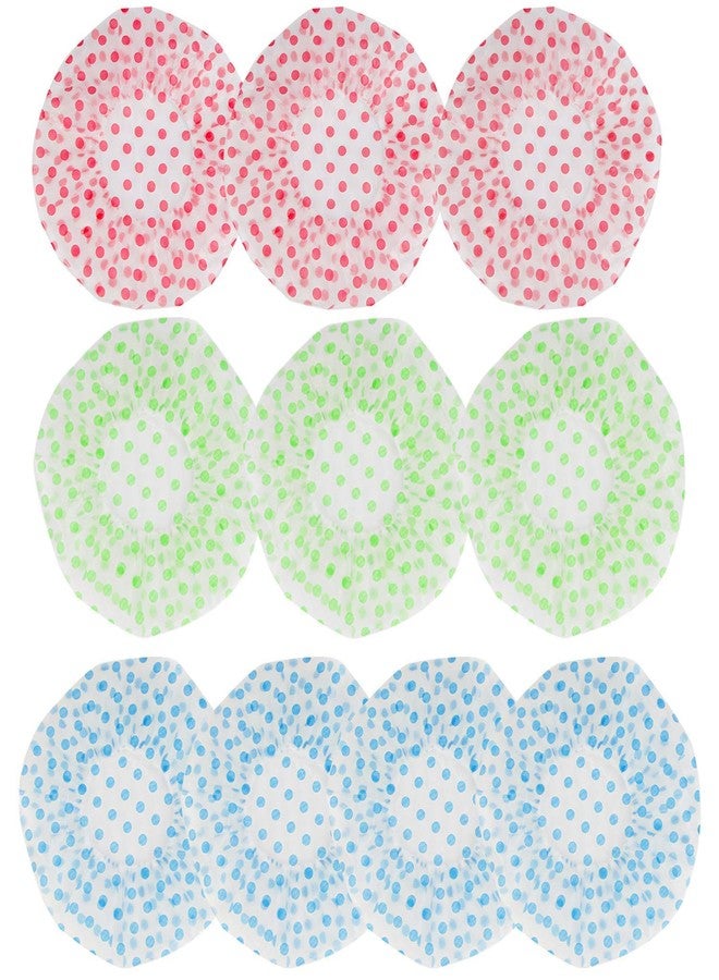 Talora 10 PCs Waterproof Dots Plastic Shower Caps for Women EVA Reusable Elastic Bath Hat (Green Blue Pink) - Image 1