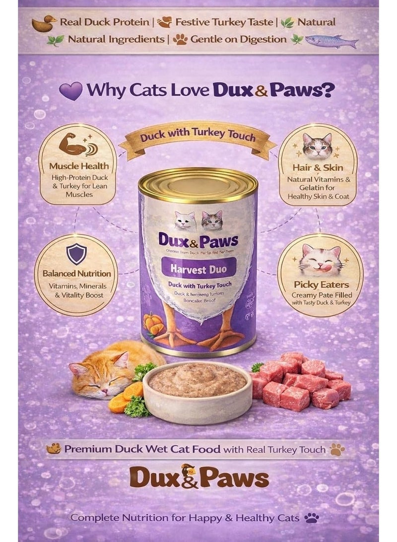 Dux&Paws Wet Cat Food Dux & Paws Harvest Duo Premium Duck Pâté with Turkey Touch for Adult Cats, 400g | Single Protein Formula | Hypoallergenic Recipe | Supports Digestive Health | Enriched with Taurine, Pumpkin & Sweet Potato - Image 3