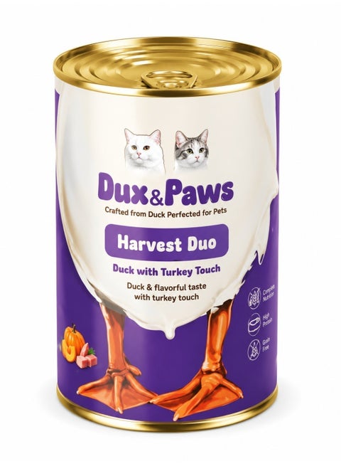 Dux&Paws Wet Cat Food Duck Pâté with Turkey for Adult Cats, Hypoallergenic, Grain Free, 400g