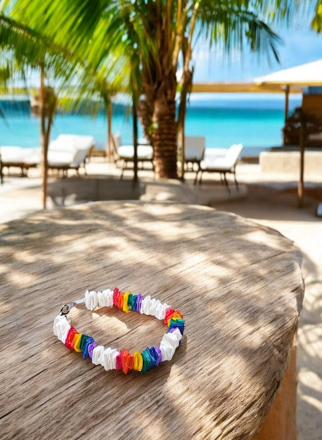 BlueRica Rainbow & White Puka Shell Chips Necklace & Anklet Set - Image 4