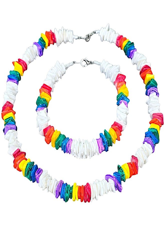 BlueRica Rainbow & White Puka Shell Chips Necklace & Anklet Set - Image 2