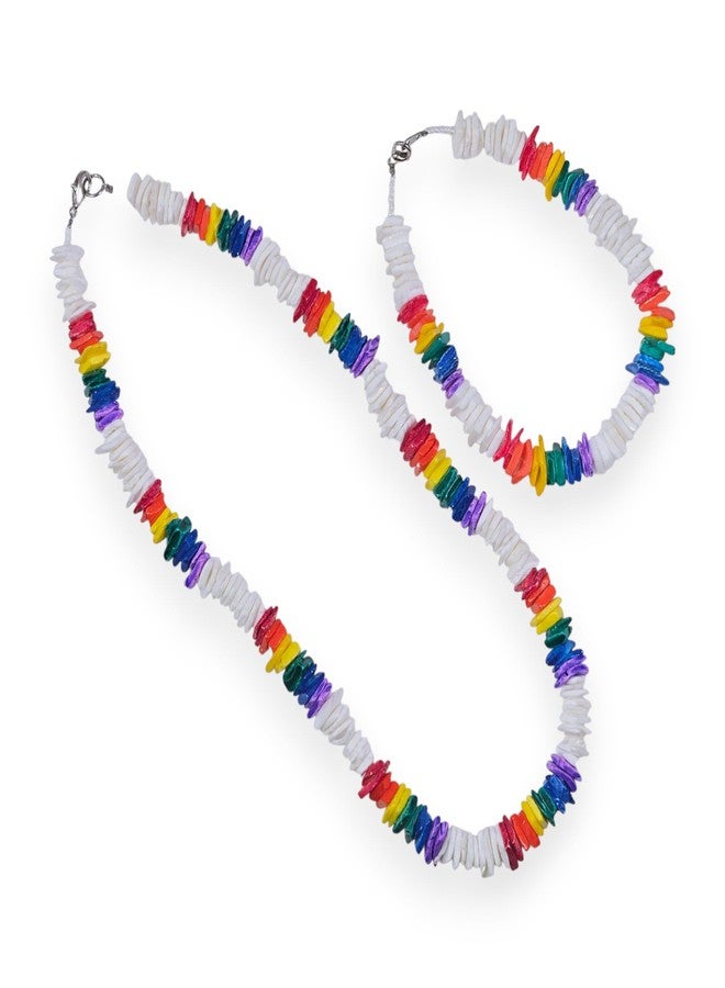 BlueRica Rainbow & White Puka Shell Chips Necklace & Anklet Set - Image 1