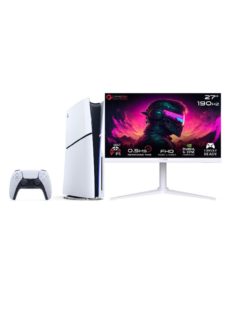 Sony Whiteout Gamer Pack - Artic Pro 27” FHD 190Hz G-Sync/FreeSync Monitor + PlayStation 5 Digital Edition - Image 1